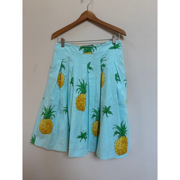 Talbots Dresses & Skirts - Talbots RSVP Blue Pineapple Print Pleated Lined Skirt 8 Tropical Beach Cruise
